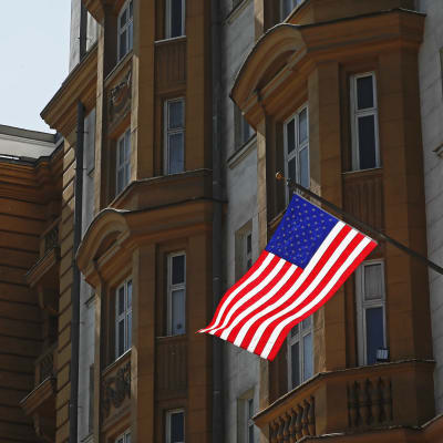 USA:s flagga i Moskva. 