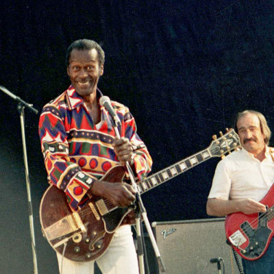 Chuck Berry på scenen i Stallörsparken i Ekenäs 1990.