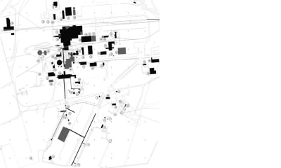 Karta över byggnaderna på fabriksområdet i Koverhar.