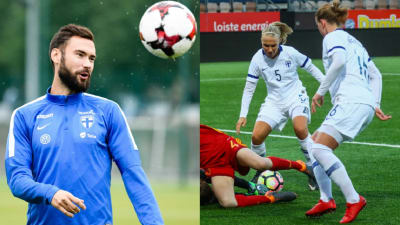 Tim Sparv med Finlands damlandslagsspelare i bildcollage.