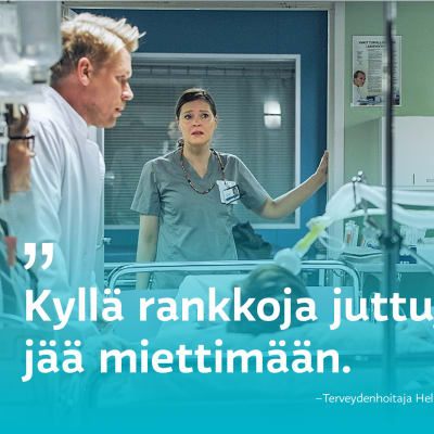 Syke-sairaalasarjan hoitohuone ja henkilökuntaa.