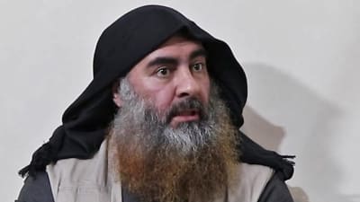 Abu Bakr al-Baghdadi på en skärmdump från en video som IS offentliggjorde i april. 