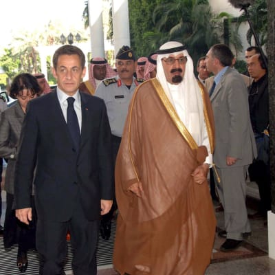 Saudiarabiens kung Abdullah och Nicolas Sarkozy år 2008.