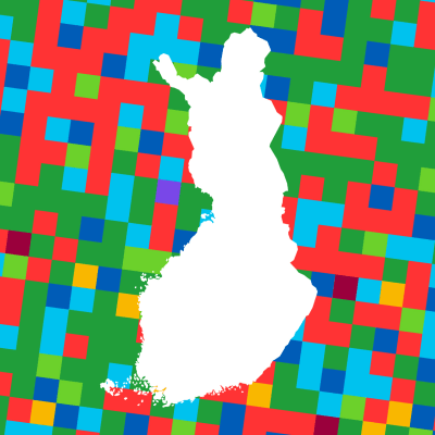 En karta på Finland omgiven av kvadrater i olika färger.