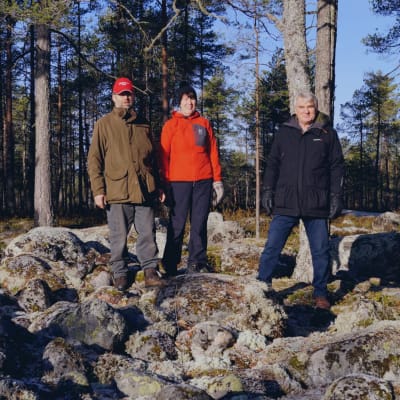 John-Erik Jussila, Gunilla Hällund och Harald Finne på Tornberget. 