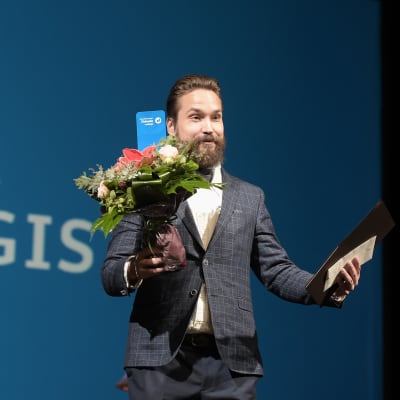 Jukka Viikilä Finlandia-palkintojen jakotilaisuudessa torstaina.