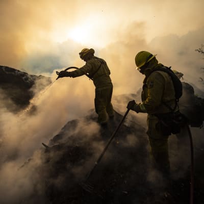 Palomiehet sammuttavat maastopaloa Sylmarin ja Santa Claritan alueella Kaliforniassa.