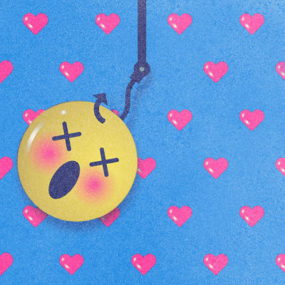 Emoji roikkumassa ongenkoukusta, grafiikka