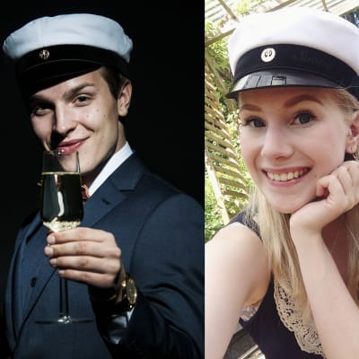 Uuden Päivän näyttelijät Valtteri Lehtinen, Fanni Suomi ja Amelie Blauberg ylioppilaslakki päässä.