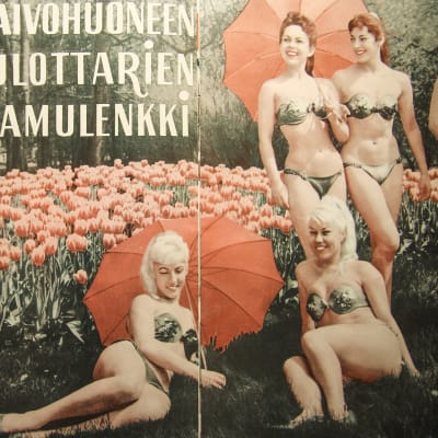 Vuoden 1960 Jallu-lehdessä bikinimallit seikkailivat Kaivopuistossa.
