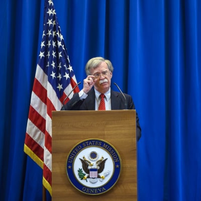Yhdysvaltain kansallisen turvallisuuden neuvonantaja John Bolton puhui lehdistölle tavattuaan Venäjän edustajan Nikolai Patruševin Genevessä.