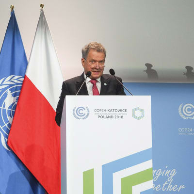 Presidentti Niinistö pitää Suomen kansallista puheenvuoroa YK:n ilmastokokouksessa Katowicessa Puolassa 3. joulukuuta