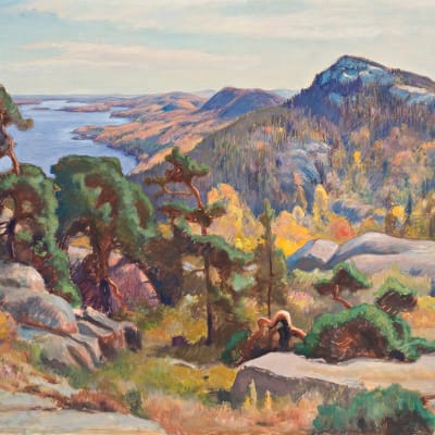 Eero Järnefelt (1893–1937): Kolilta, 1927, guassi, 81 x 126 cm, Fortumin Taidesäätiön kokoelma.