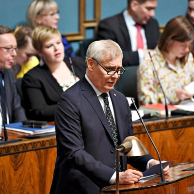 Pääministeri Antti Rinne eduskunnan täysistunnossa Helsingissä 11. kesäkuuta 2019.