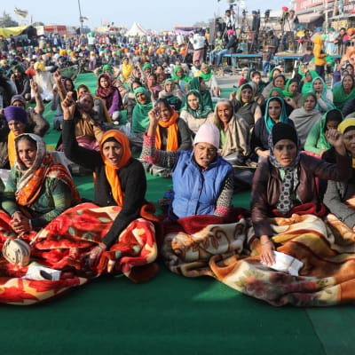 Jordbrukare protesterar i Haryana, nära New Delhi, Indien 14.12.2020