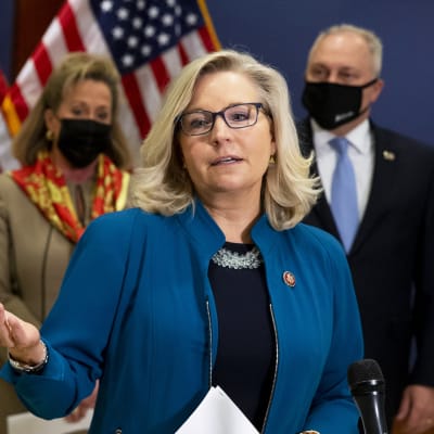 Liz Cheney republikaanien tiedotustilaisuudessa 14. huhtikuuta.