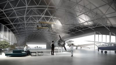 Skiss över framtida luftfartsmuseum