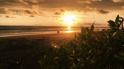 solnedgång på strand i Costa rica