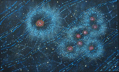 Aboriginsk konst föreställande Plejadernas stjärnhop.
