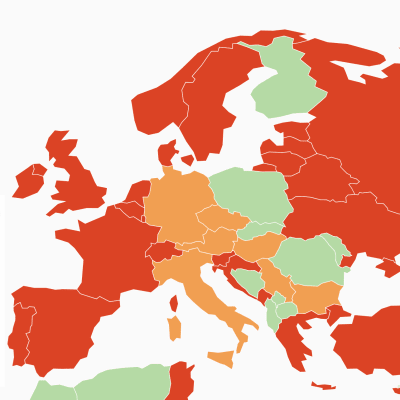 En karta över incidensläget i Europa.
