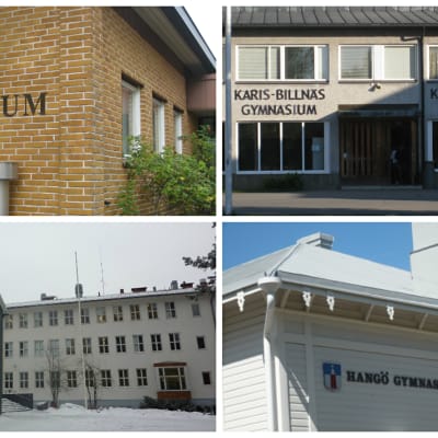 Ekenäs gymnasium, Karis-Billnäs gymnasium, Virkby gymnasium och Hangö gymnasium