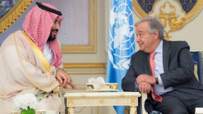 Saudiarabiens kronprins Mohammed bin Salman i samtal med FN:s generalsekreterare António Guterres