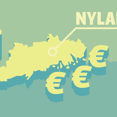 Karta över Landskapet Nyland och eurosymboler