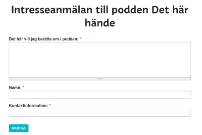 Ett ruta där man kan skriva i sin berättelse, samt namn och kontaktuppgifter. 