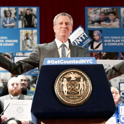 Bill de Blasio kuvattuna kampanjatilaisuudessa New Yorkissa.