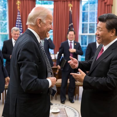 Kuvassa vasemmalla Joe Biden ja oikealla Xi Jinping. 