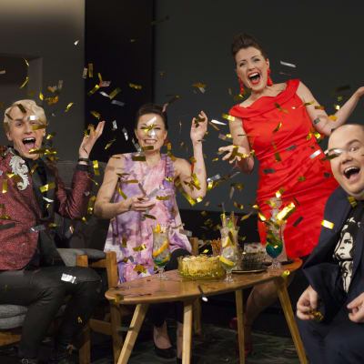 De Eurovisa Johan Lindroos, Mia Hafrén, Christoffer Strandberg och Eva Frantz.