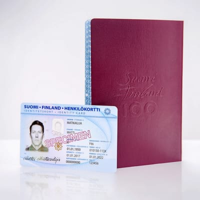 Bild på finländskt identitetskort och pass.