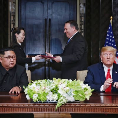 Yhdysvaltain presidentti Donald Trump ja Pohjois-Korean johtaja Kim Jong-un
