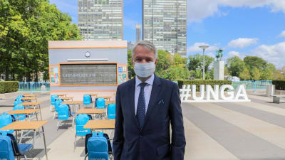 Utrikesminister Pekka Haavisto i New York under FN-veckan 2021.