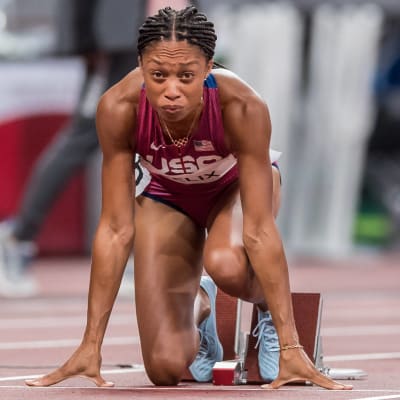 Allyson Felix i startblocken i OS.