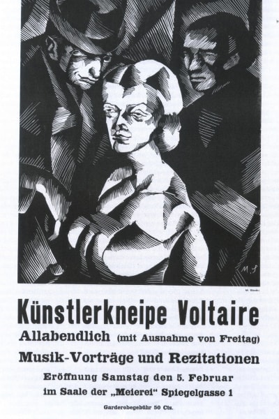 Plansch av Marcel Słodki för öppningen av Cabaret Voltaire i Zürich 1916