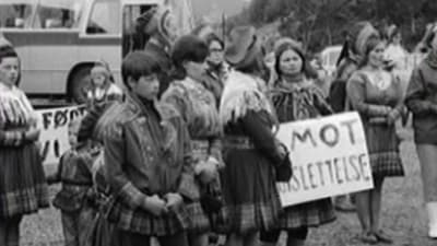 Demonstration mot bygget av dammen i Altaälven (1970-tal).