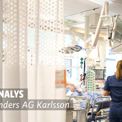 Bild från akutmottagningen vid Åbu universitetssjukhus i bakgrunden och en bild på redaktör AG Karlsson och ordet Analys i förgrunden.
