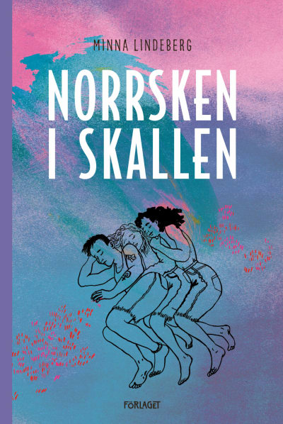 På pärmbilden till boken "Norrsken i skallen" syns tre tecknade personer ligga sked.