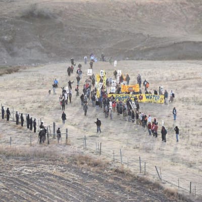 Protest mot den planerade oljeledningen Dakota Access i Morton County, North Dakota den 22 oktober 2016.