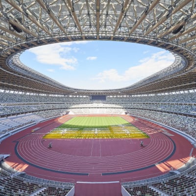Huvudarenan i Tokyos nya olympiastadion fotograferad den 13.11. 2019. Den nya olympiastadion kom att kosta ungefär 1,4 miljarder dollar. 