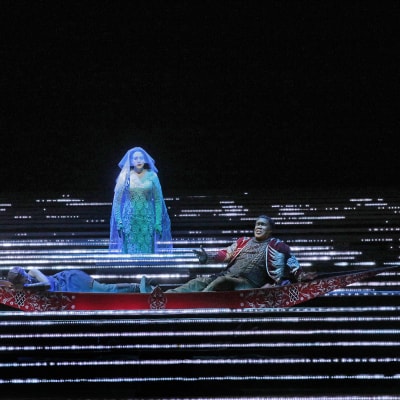 Tamara Mumford as the Pilgrim, Eric Owens as Jaufré Rudel and Susanna Phillips as Clémence