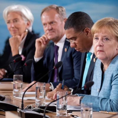 Angela Merkel G7-kokouksessa Kanadan La Malbaiessa.