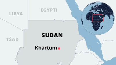 Kartalla Sudan ja sen pääkaupunki Khartum Afrikassa.