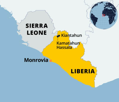 En karta över Liberia.