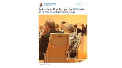 En suddig bild på Ivanka Trump som sitter vid förhandlingsbordet under G20-mötet. På varsin sida om henne sitter Kinas president Xi Jinping och Storbritanniens premiärminister Theresa May.