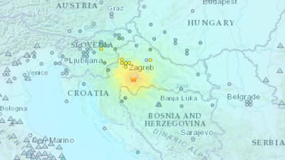 Kartan visar var jordskalvet i Kroatien ägde rum.