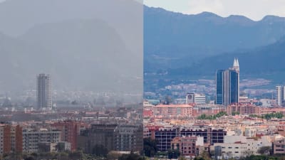 Luftkvaliteten i Murcia 29.2.2020 och 23.4 efter 40 dagars nedstängning.