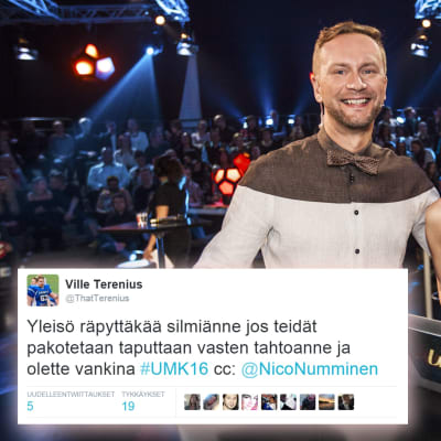 Mikko Silvennoinen ja Rakel Liekki sekä hauska twiitti.
