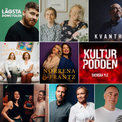 Ett collage med bilder på olika poddar.